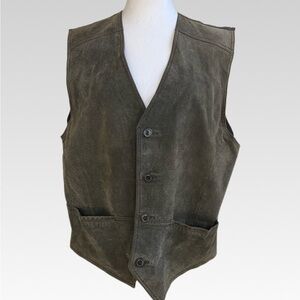 LEATHER Basic Editions Men's green olive Vest size L